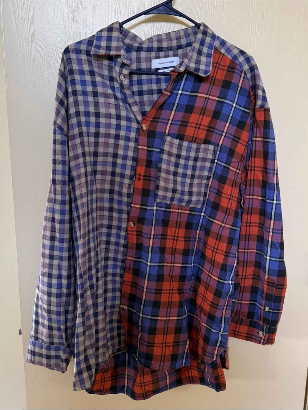 Urban Outfitters Purple, Red and Blue Patchwork Plaid Button-Down Shirt
